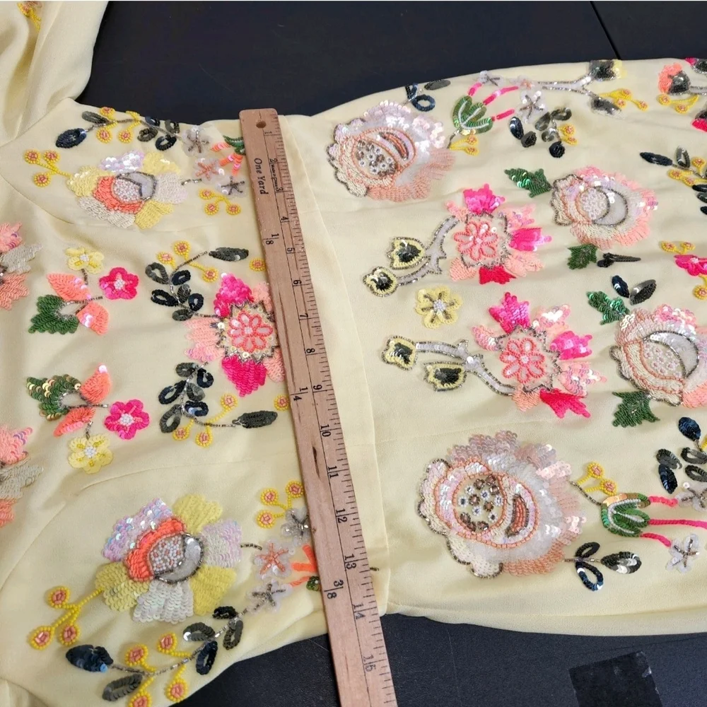 Needle And Thread Floral Sequin  Embroidered Yellow Dress - Picture 10 of 11